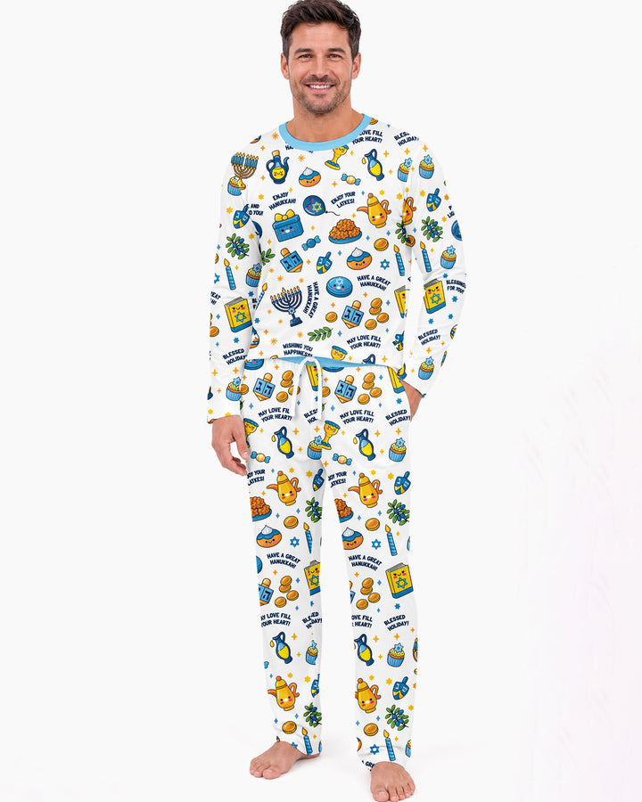 Kawaii Menorah Holiday Bamboo Men's Pajama Set