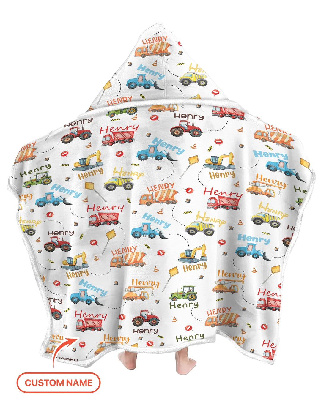 Construction Vehicles Custom Name Wearable Hooded Blanket