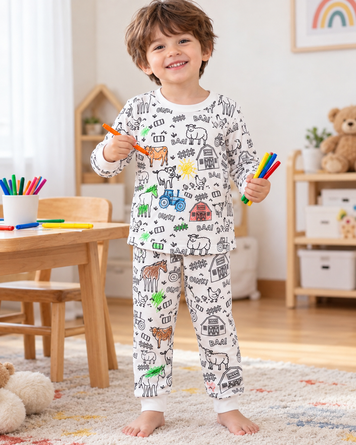 Barnyard Bash Colorable Bamboo Two Piece Pajama Set