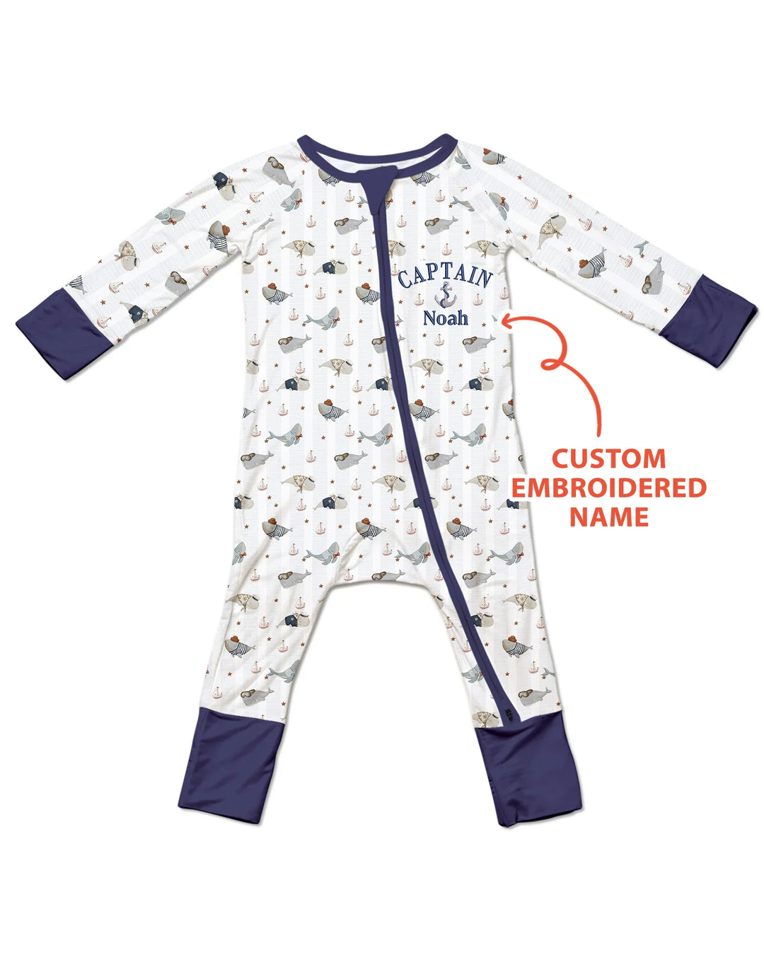 Custom Embroidered Name Little Captain of the Whale Crew Bamboo Convertible Zippy