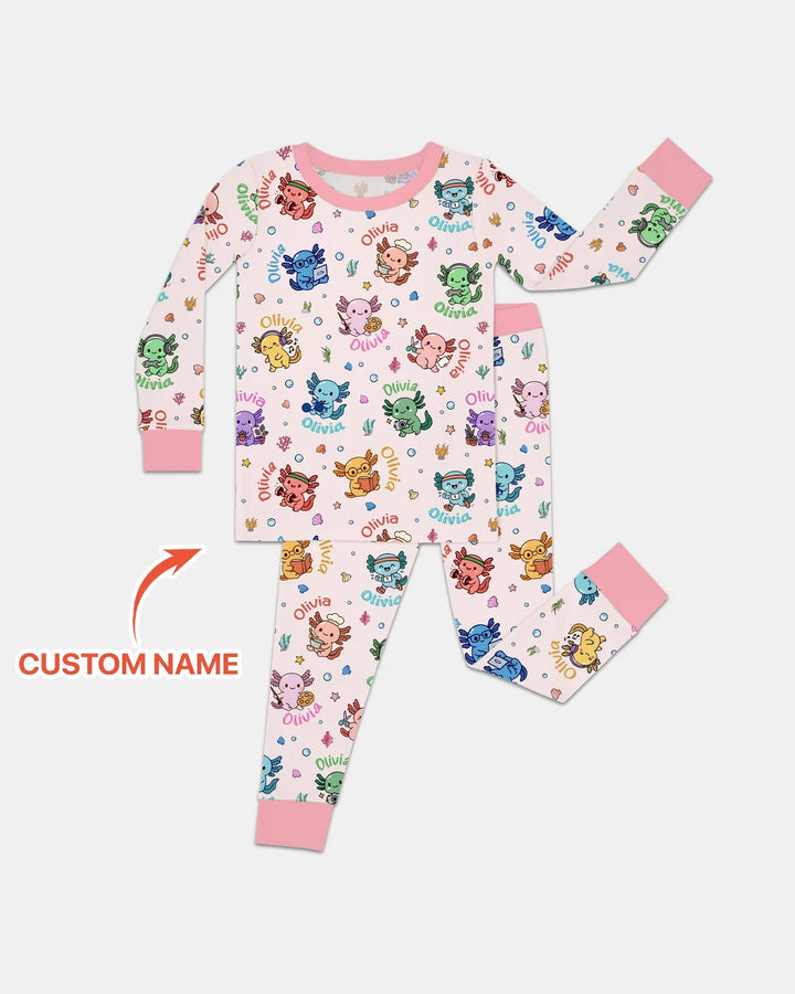 Custom Name Cute Hobby Axolotl Two Piece Long Sleeve Pajama Set