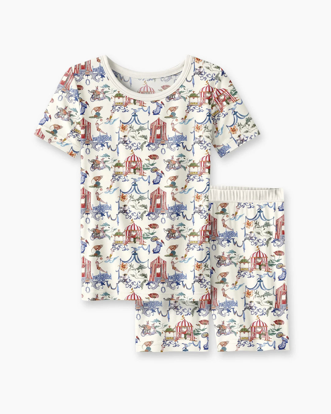 Vintage Lousiana Circus Toile Family Matching Bamboo Two Piece Short Sleeve Shorts Pajama Set