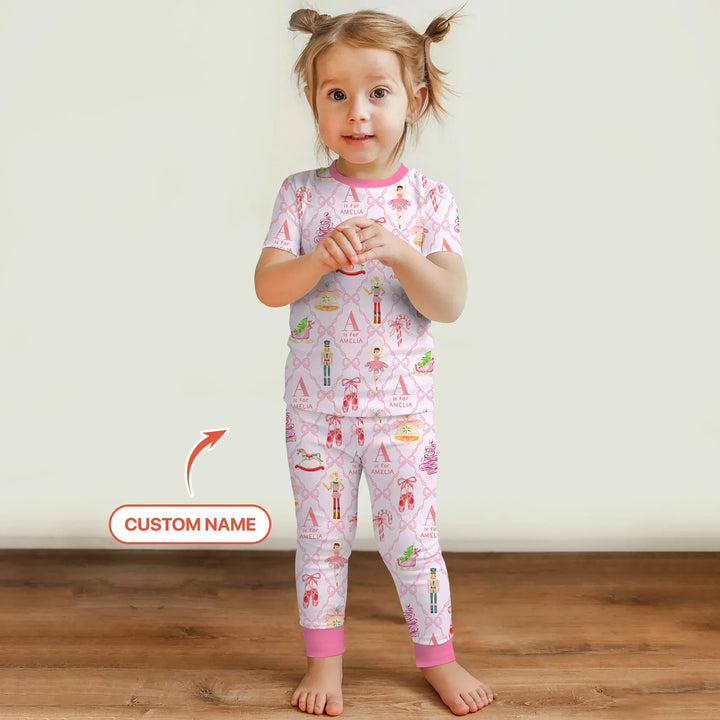 Nutcracker Sweet Dreams Custom Name Two Piece Short Sleeve Pajama Set , Nutcracker Sweet Dreams Custom Name Two Piece Short Sleeve Pajama Set - 12-18M