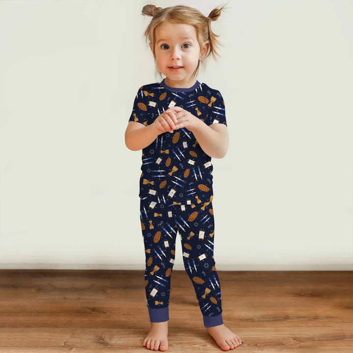 Shabbat Shalom Family Matching Two Piece Short Sleeve Pajama Set