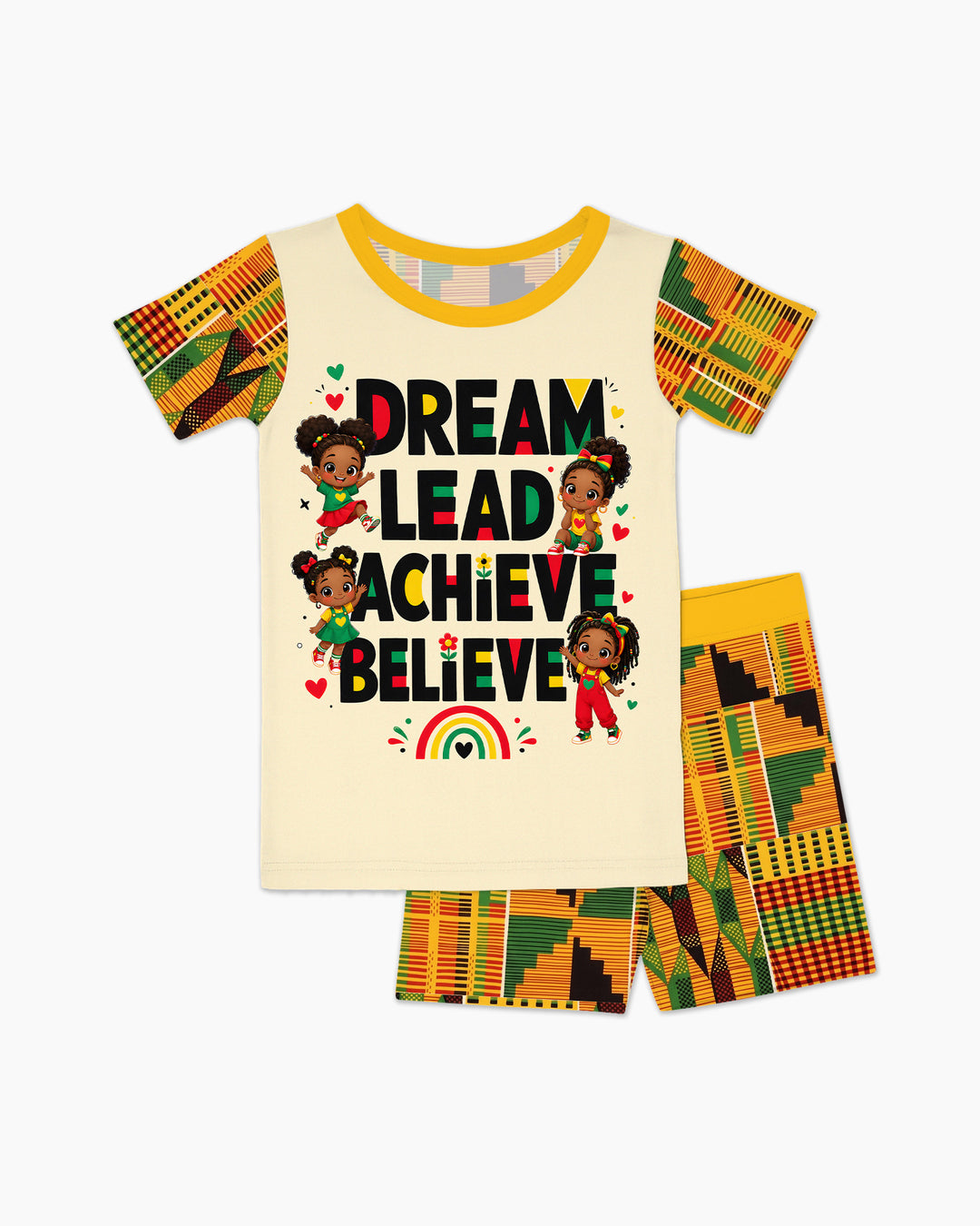 Black Girl Dream Lead Achieve Believe Bamboo Two Piece Short Sleeve Shorts Pajama Set