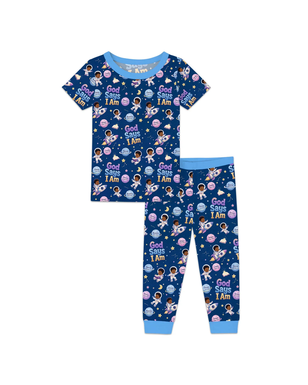 Black Boy God Says I Am Bamboo Two Piece Short Sleeve Pajama Set