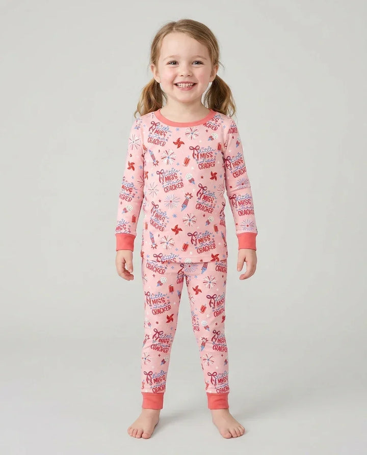 Little Miss Firecracker 4th July Bamboo Two Piece Long Sleeve Pajama Set