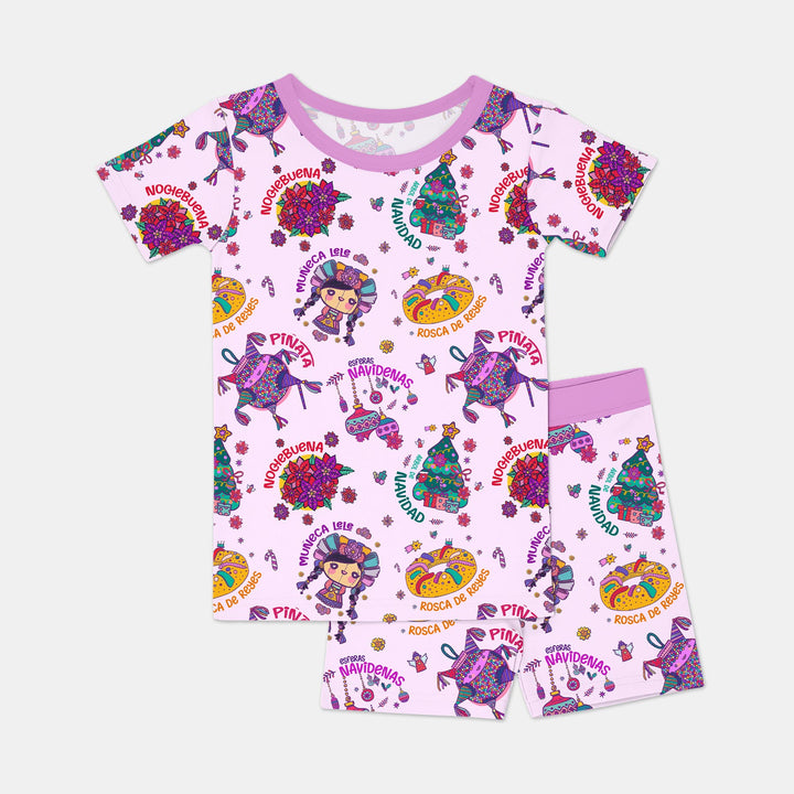 Dulce Navidad Two Piece Short Sleeve Shorts Pajama Set