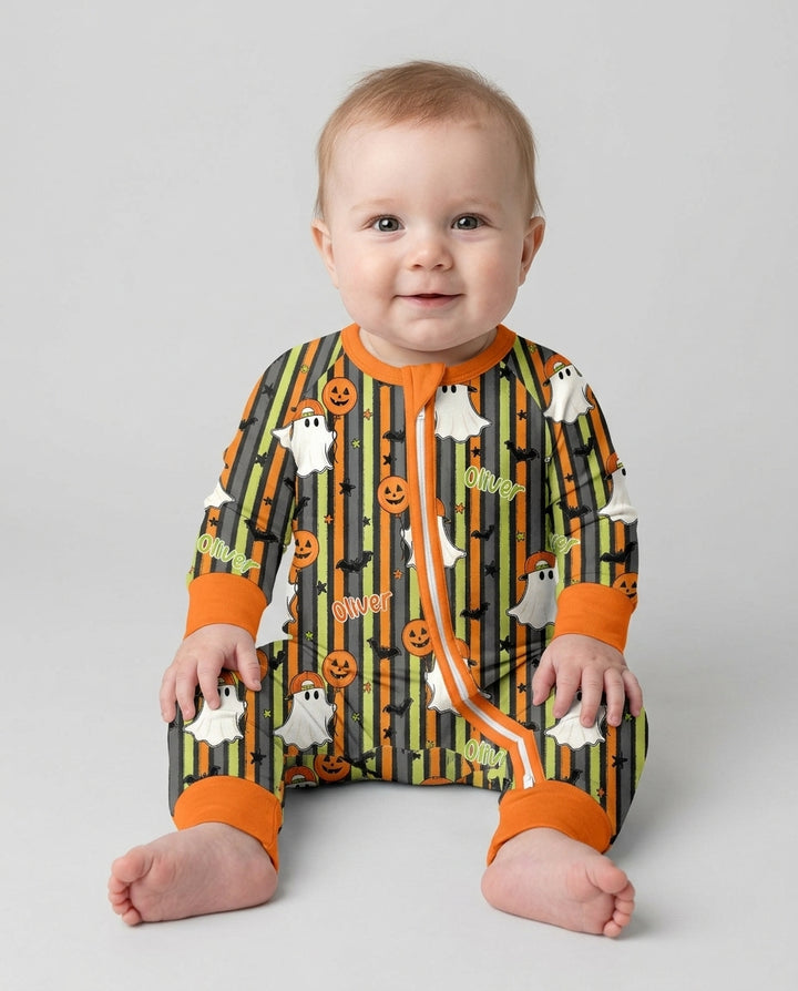 Custom Name Ghost Holding Balloon Bamboo Convertible Zippy