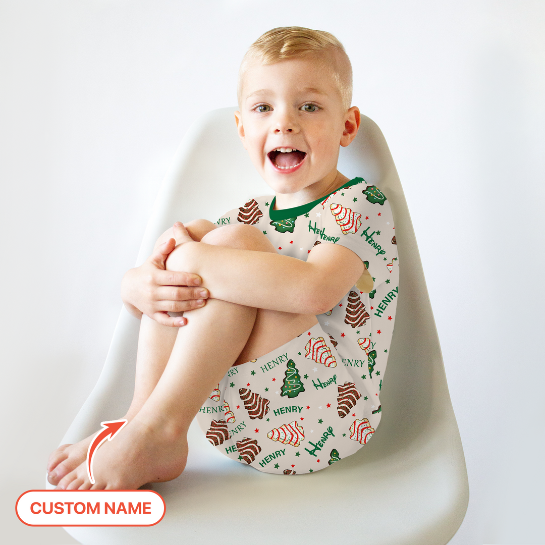 Christmas Tree Cake Custom Name Two Piece Short Sleeve Shorts Pajama Set