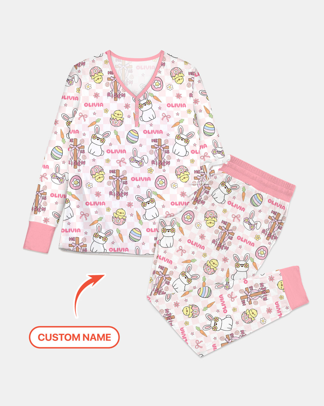 Custom Name Retro Easter Women Pajama Set