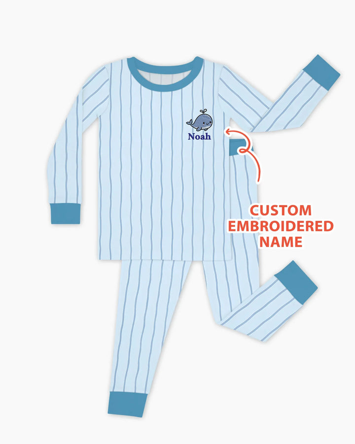 Custom Embroidered Name Marine Life Bamboo Two Piece Long Sleeve Pajama Set