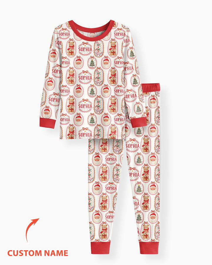 Vintage Christmas Cameo Bamboo Two Piece Long Sleeve Pajama Set