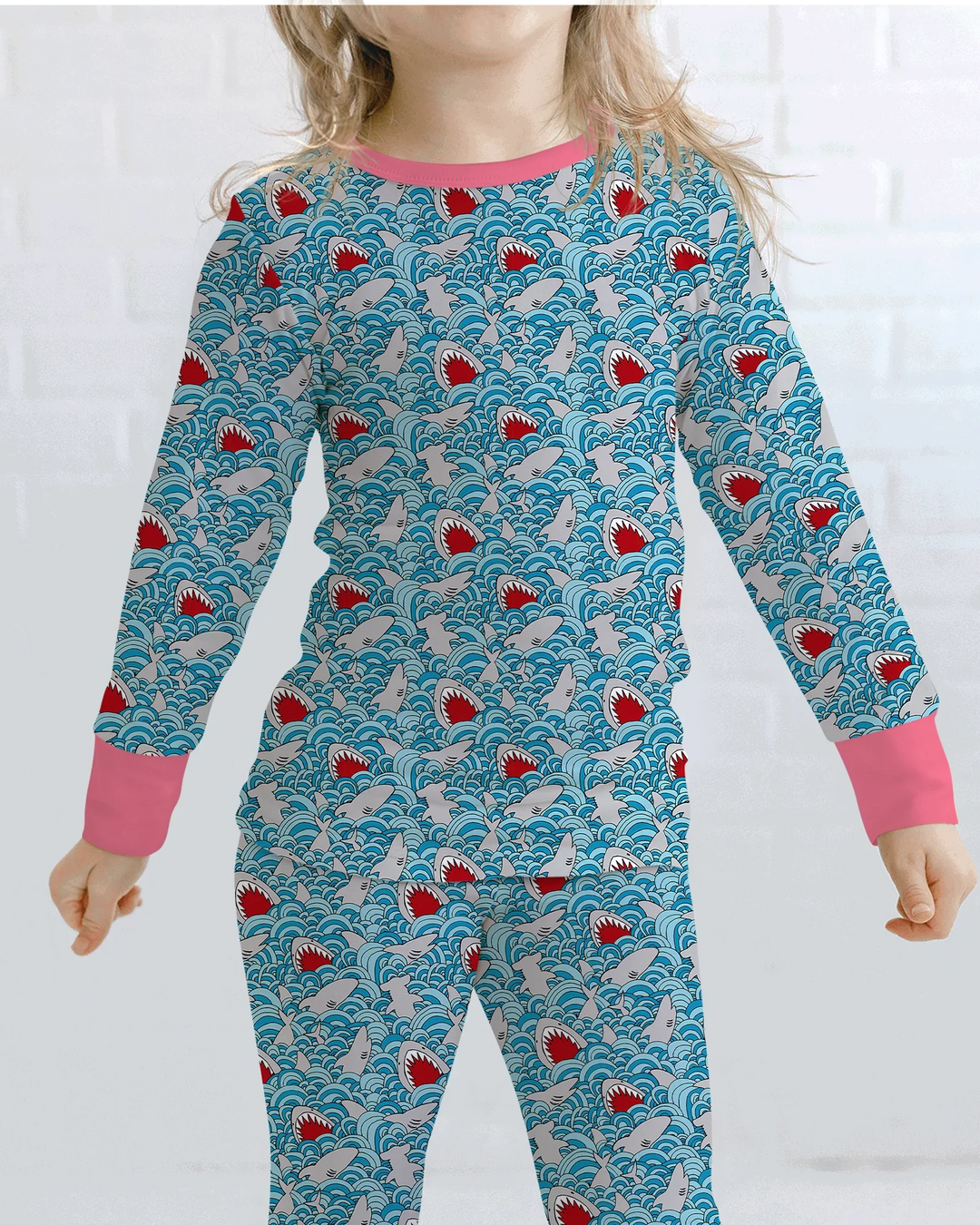 Shark Wave Rush Bamboo Two Piece Long Sleeve Pajama Set