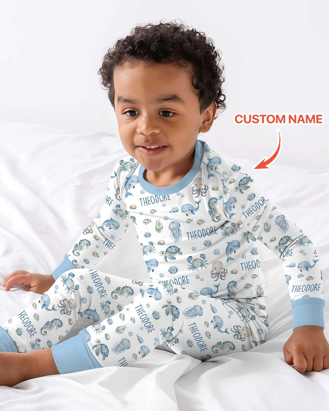 Custom Name Ocean Friends Bamboo Two Piece Long Sleeve Pajama Set