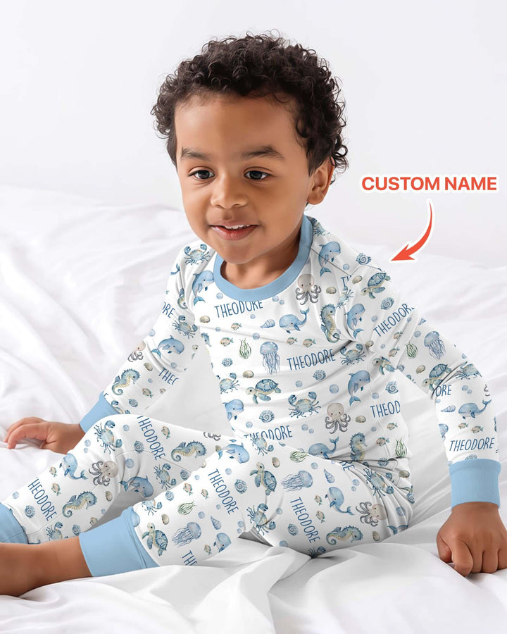 Custom Name Ocean Friends Bamboo Two Piece Long Sleeve Pajama Set
