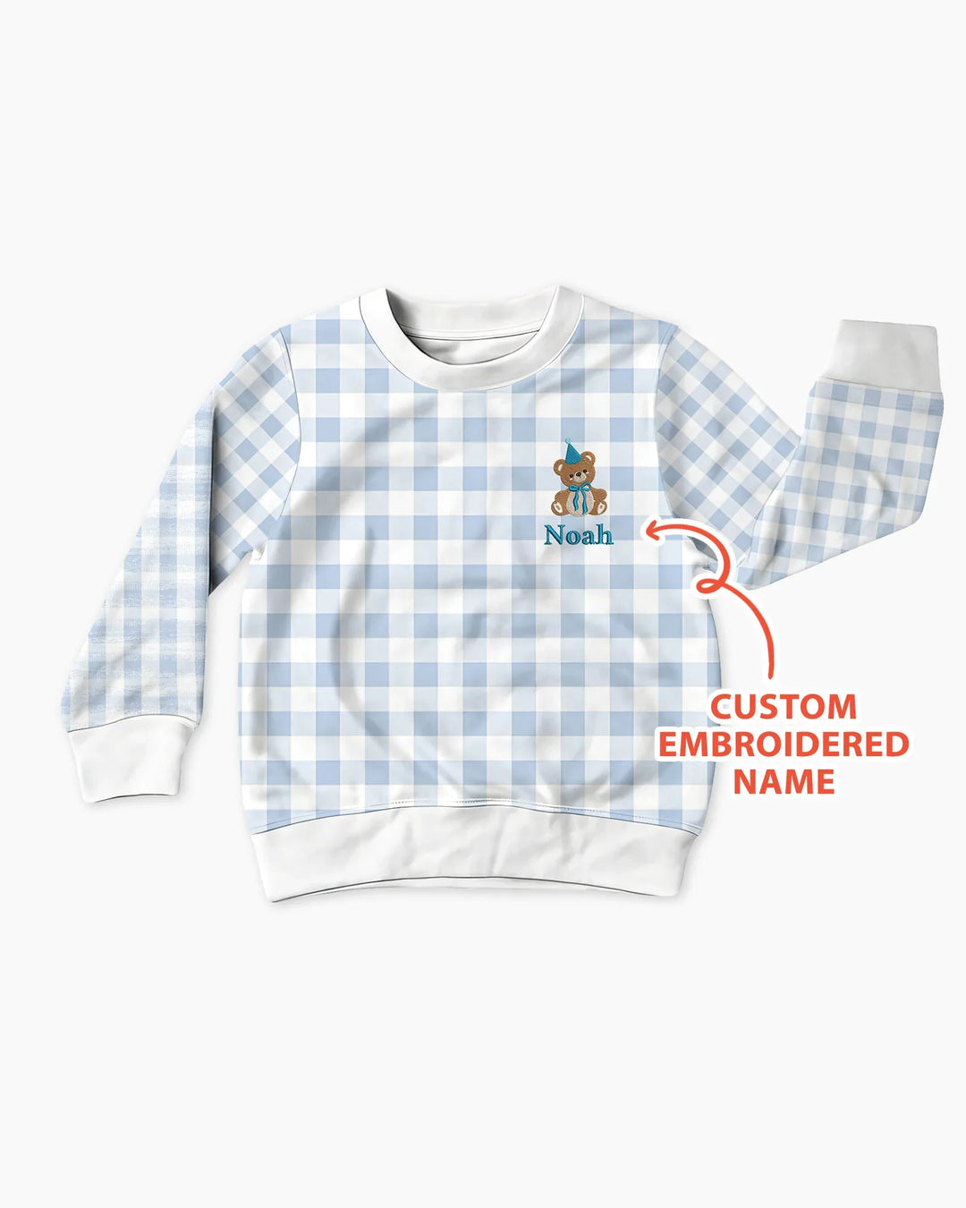 Custom Embroidered  Name Birthday Teddy BambooCrewneck Sweatshirt