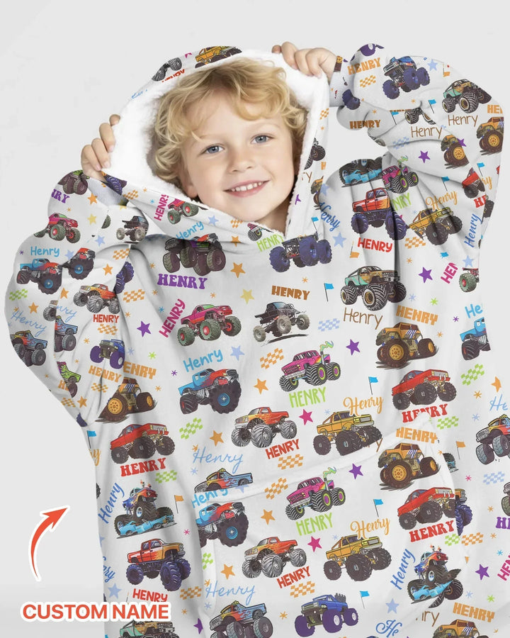 Monster Truck Custom Name Bamboo Blanket Hoodie