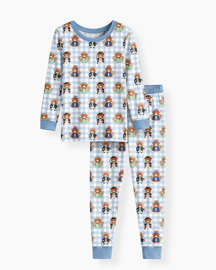 Patriotic 4th of July Highland Cow Bamboo Two Piece Long Sleeve Pajama Set