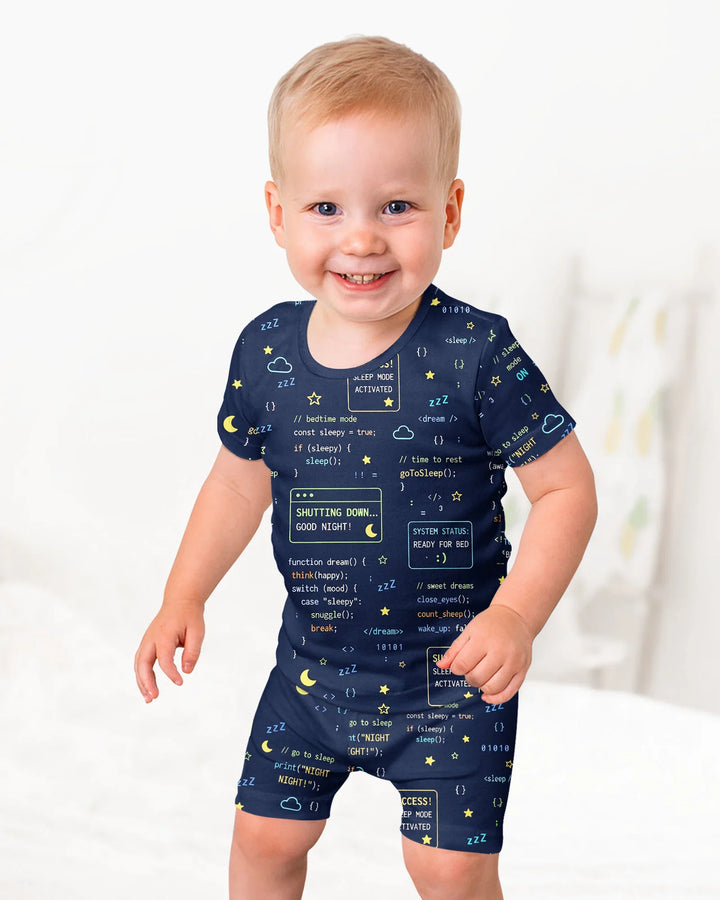 Pijama de dos piezas de bambú de manga corta con pantalón corto "It Techy Job Matching" para padre e hijo