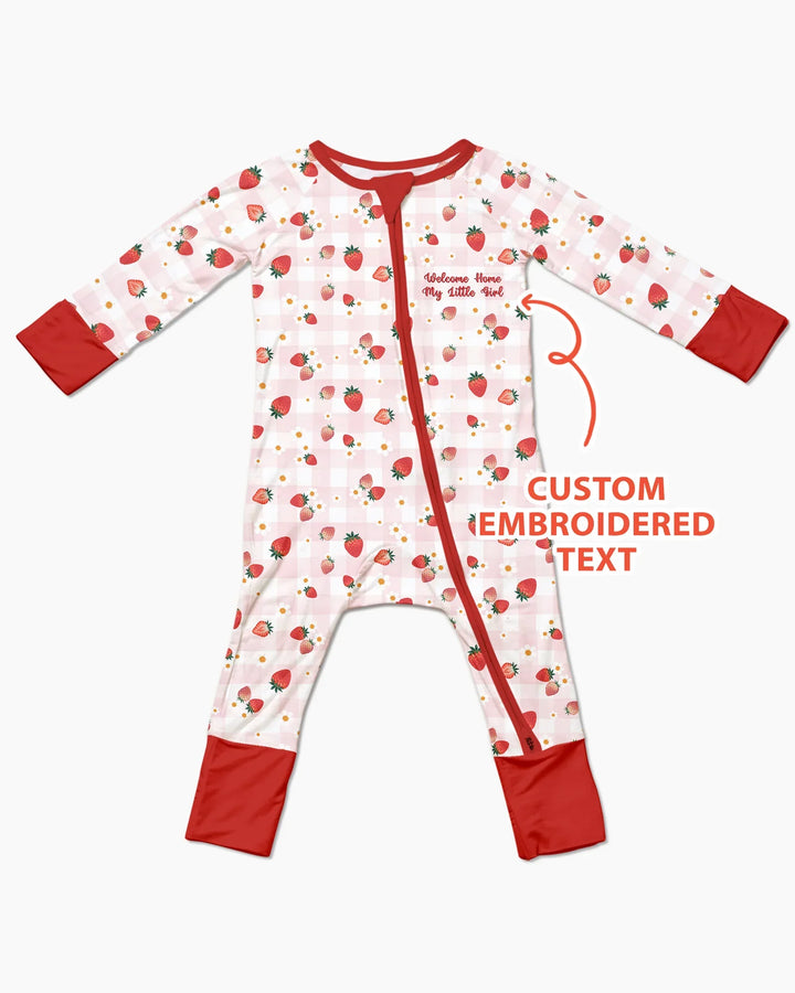 Embroidered Custom Text Strawberry Bamboo Convertible Zippy