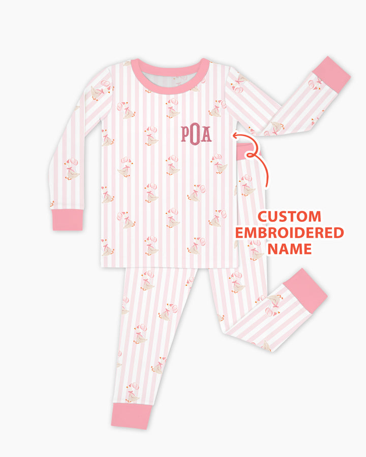Custom Name Embroidered Birthday Girl Bamboo Two Piece Long Sleeve Pajama Set