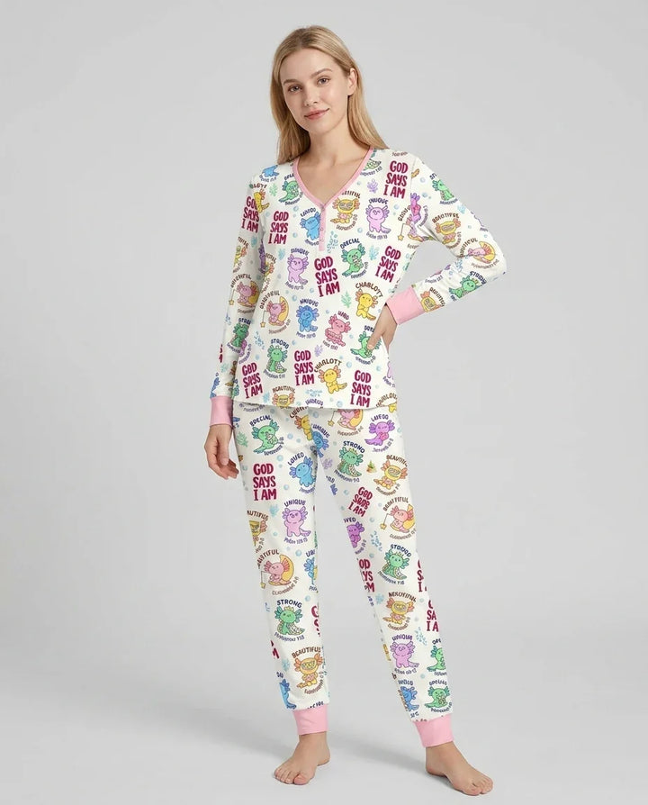 Axolotl God Says I Am Custom Name Bamboo Women Pajama Set