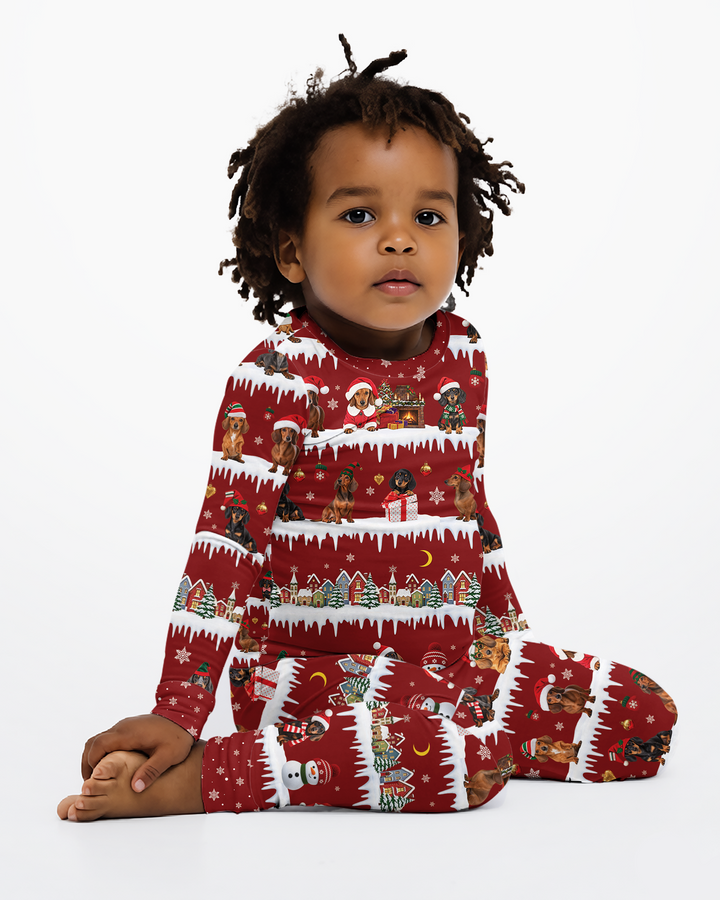 Dachshund Through The Snow Bamboo Two Piece Long Sleeve Pajama Set