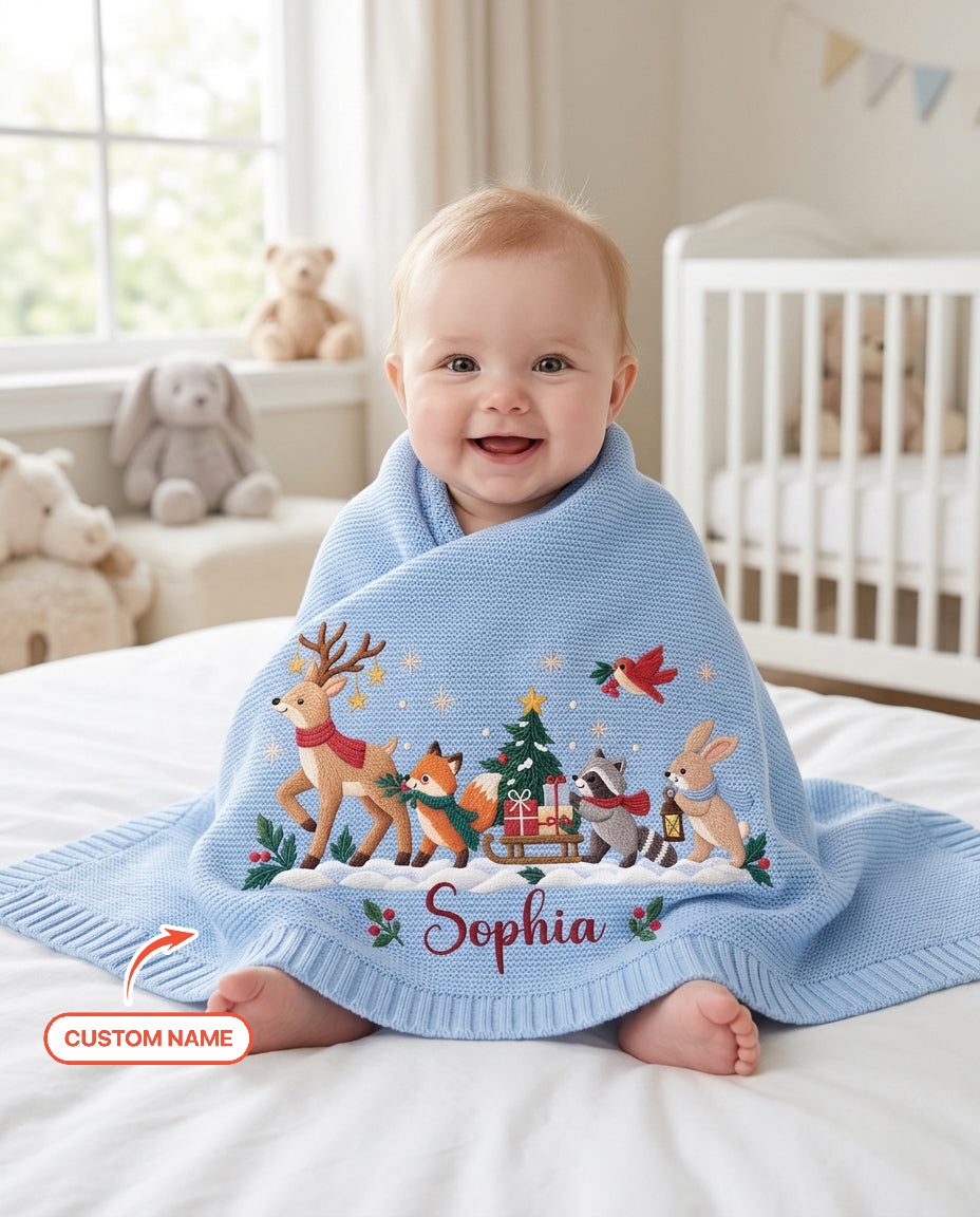 Woodland Christmas Parade Baby Cotton Blanket