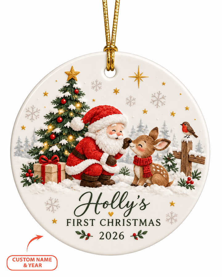 Custom Santa Reindeer Ceramic Ornament