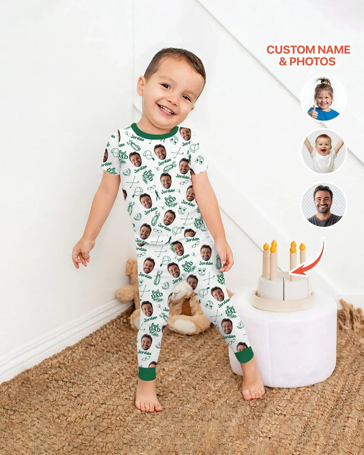 Custom Photo Best Dad By Par Bamboo Two Piece Short Sleeve Pajama Set