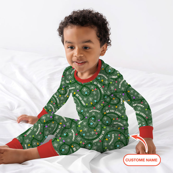 Custom Name Be The Light Christmas Two Piece Long Sleeve Pajama Set