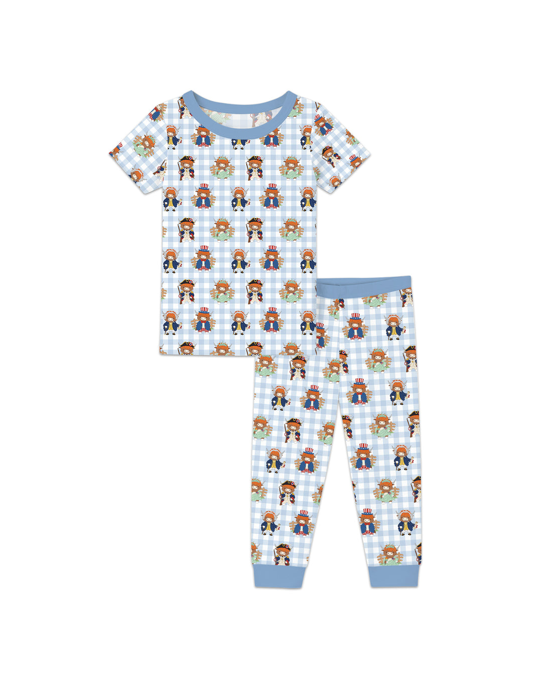 Patriotic 4th of July Highland Cow Bamboo Two Piece Short Sleeve Pajama Set