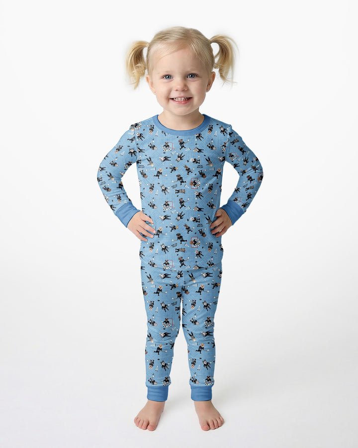 Hockey Dogs - Blue and Black Bamboo Two Piece Long Sleeve Pajama Set