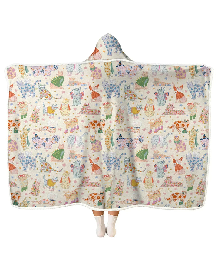 Whimsical Cat Parade Bamboo Wearable Hooded Blanket