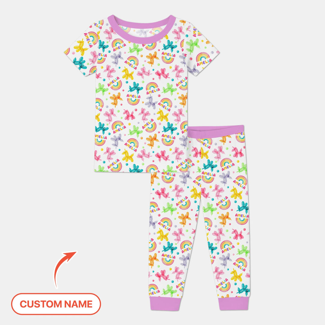 Sweet Balloon Dreams Custom Name Two Piece Short Sleeve Pajama Set