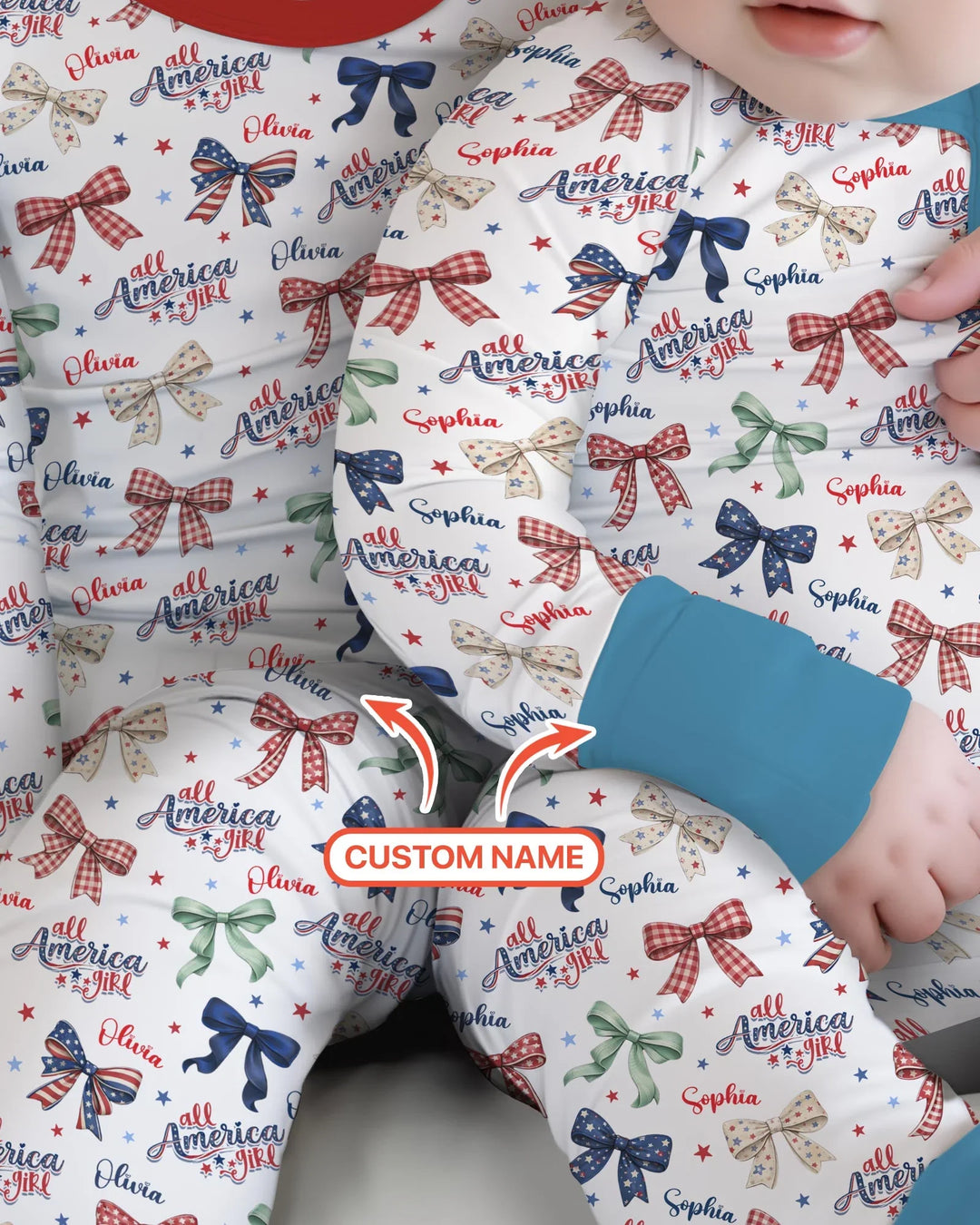 Custom Name All American Girl Bamboo Two Piece Long Sleeve Pajama Set
