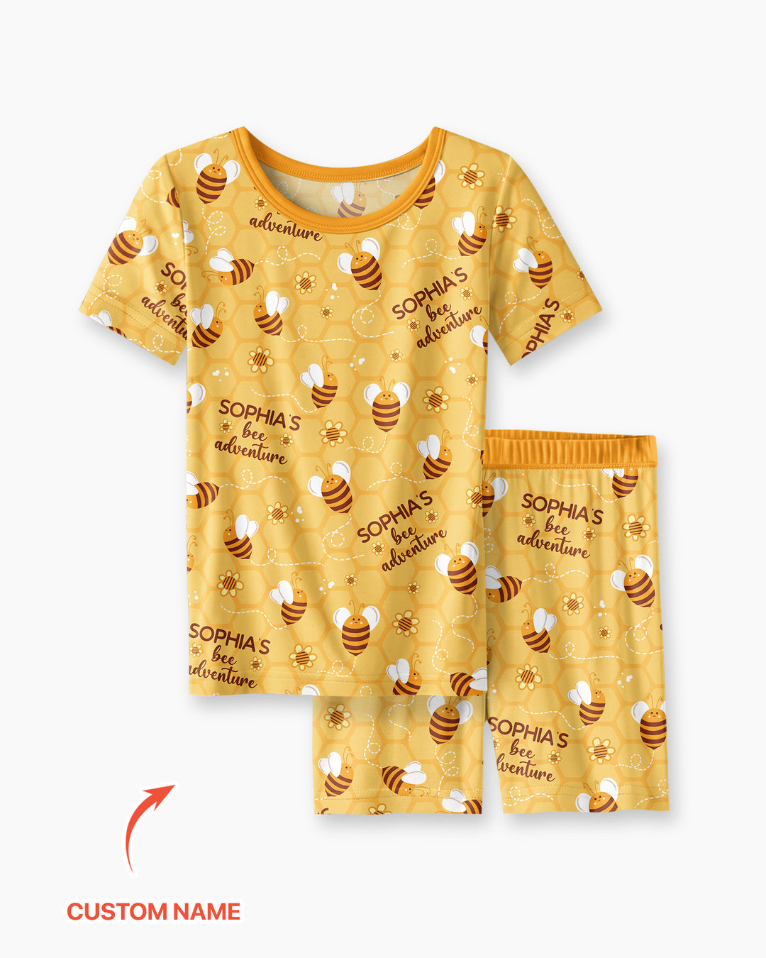 Custom Name Bee Back To School Bamboo Two Piece Short Sleeve Shorts Pajama Set