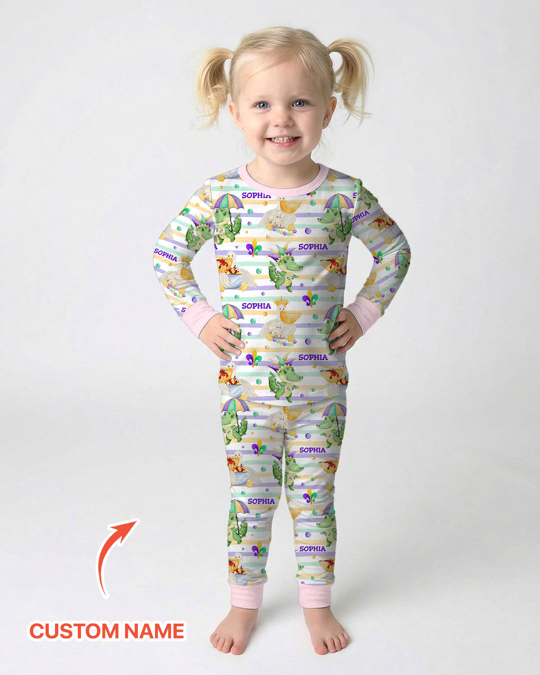 Happy Mardi Gras Adventure Family Matching Two Piece Long Sleeve Pajama Set