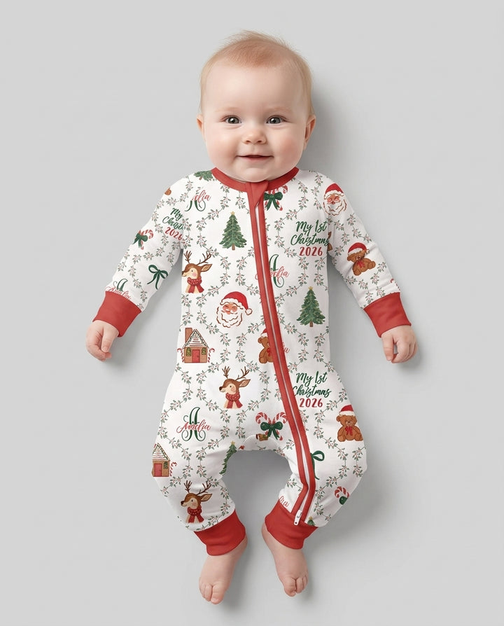 Custom name "Fancy Monogram Red Christmas 2026" Bamboo Convertible Zippy