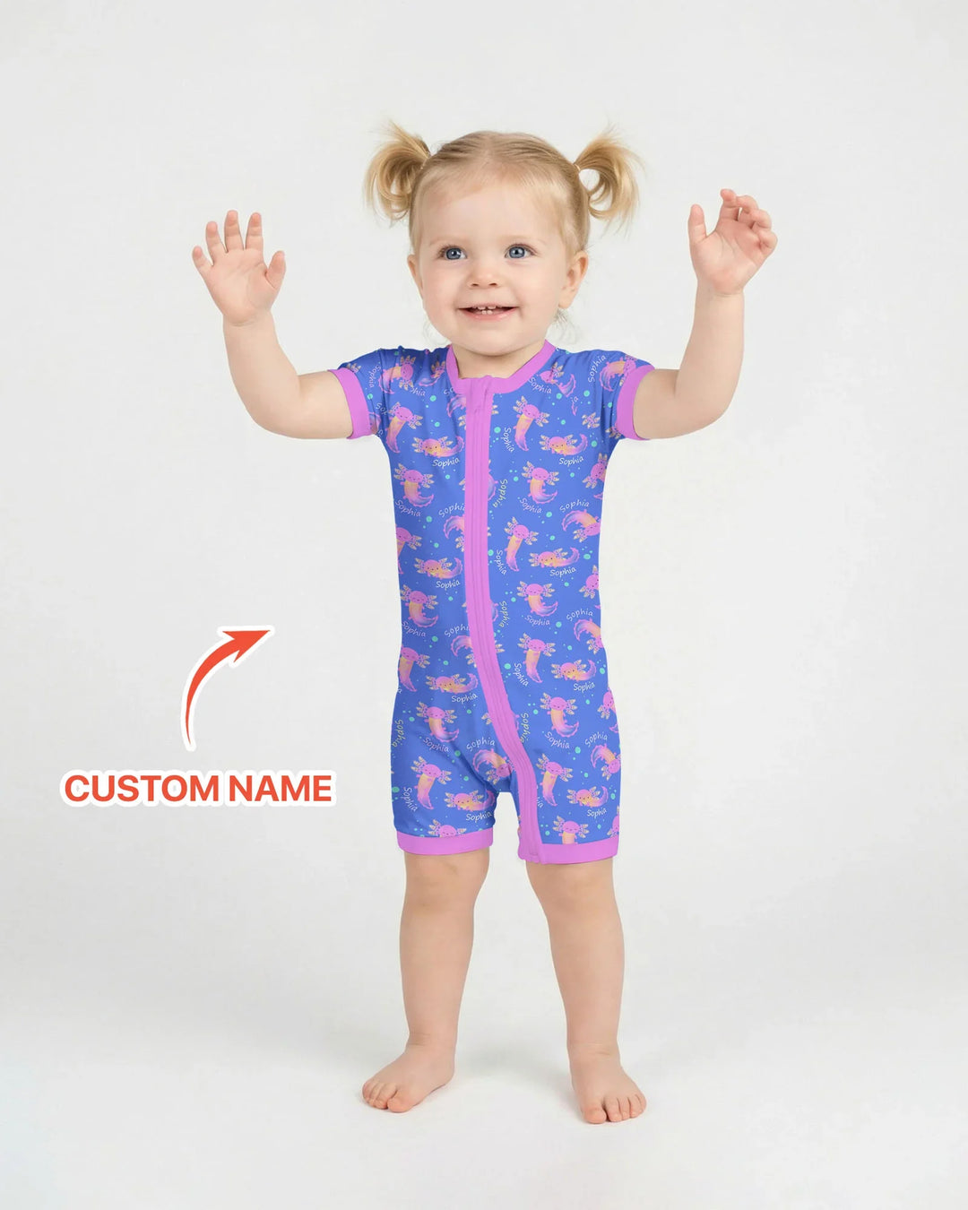Axolote Brillante Nombre Personalizado Bambú Shorty Zippy