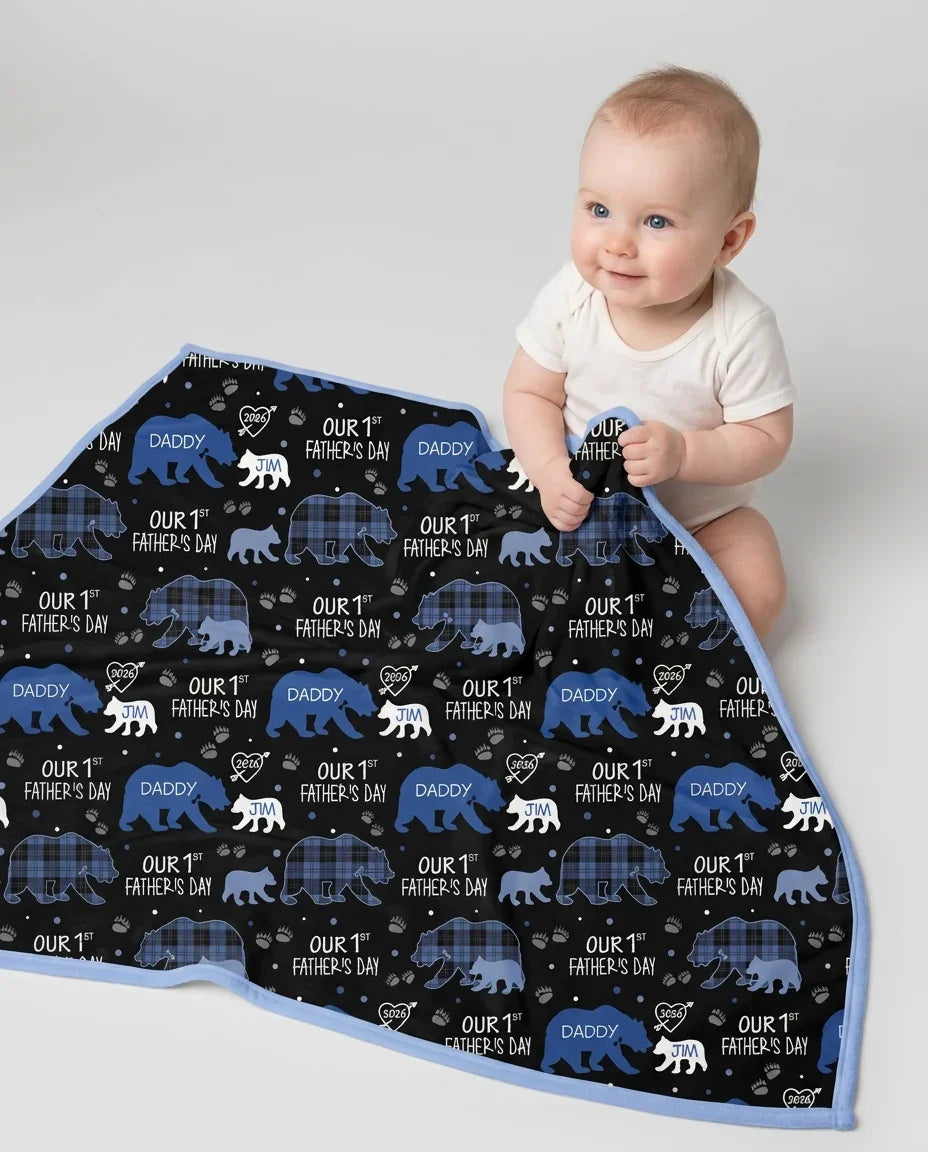 Our 1st Father's Day Daddy Bear & Me Matching Bamboo Blanket