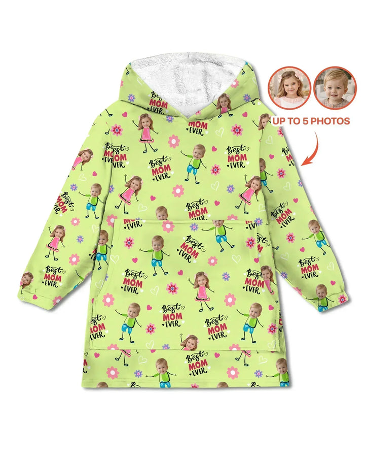 Custom Photo "Best Mom Ever" Doodle Bamboo Blanket Hoodie