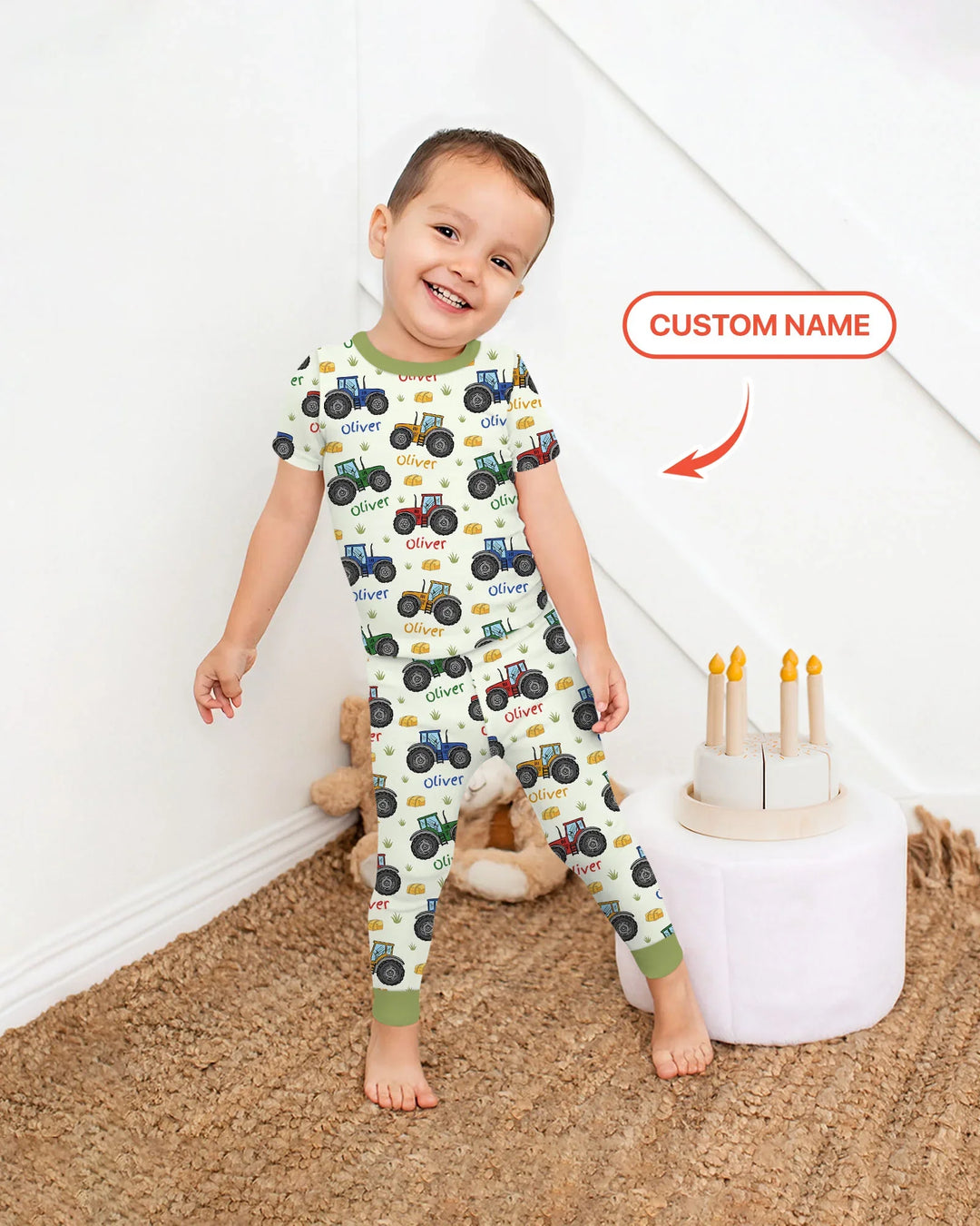 Conjunto de pijama de dos piezas de bambú con manga corta y nombre personalizado "A Little Dirt Never Hurt"