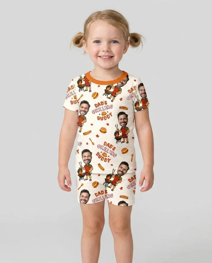 Custom Photo Dad's Grilling Buddy Family Matching Bamboo Two Piece Short Sleeve Shorts Pajama Set