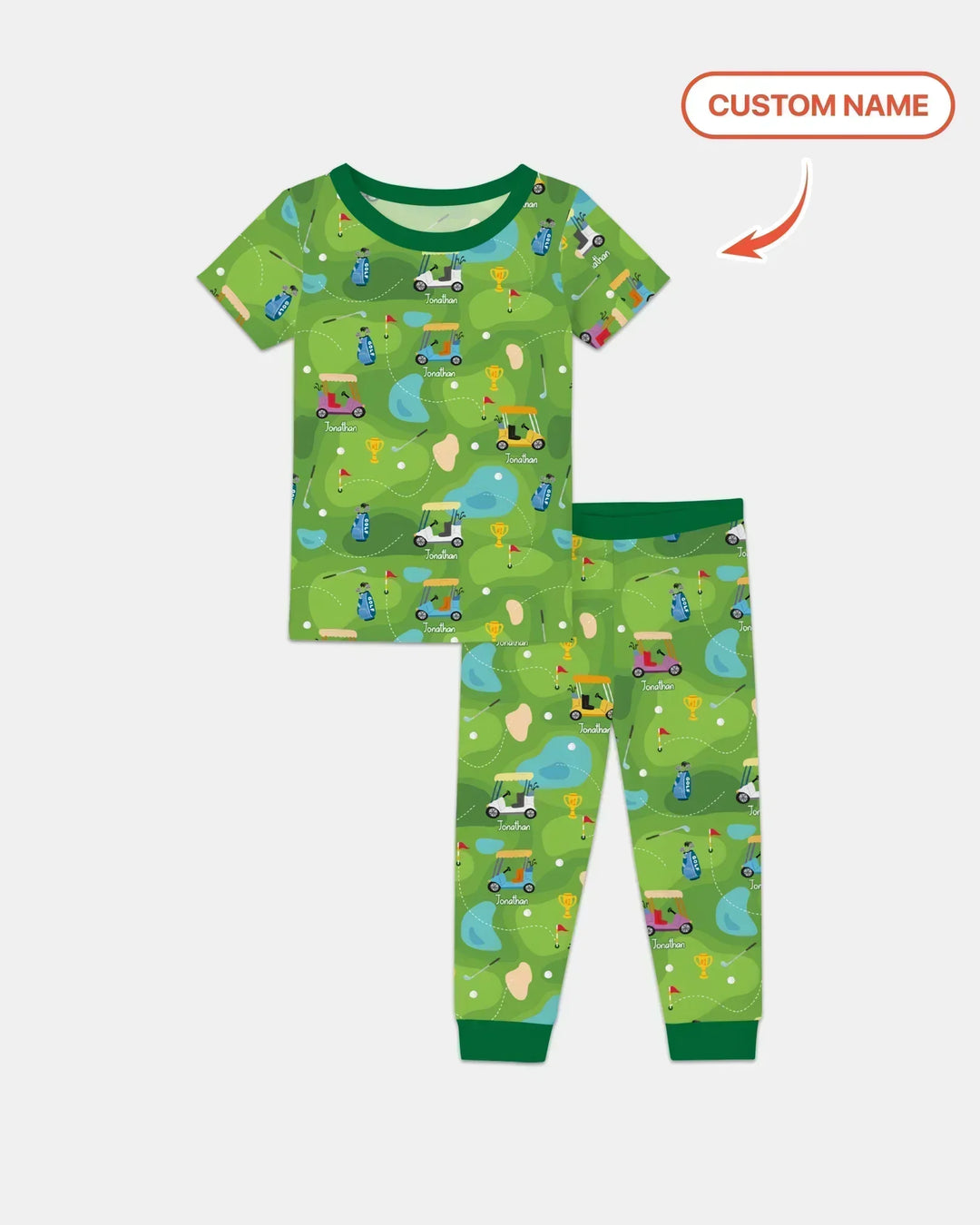 Custom Name Golf Season Family Matching Bamboo Two Piece Short Sleeve Pajama Set