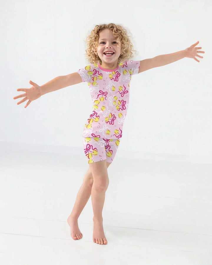 Softball Cherry Mom And Girl Matching Bamboo Two Piece Short Sleeve Shorts Pajama Set