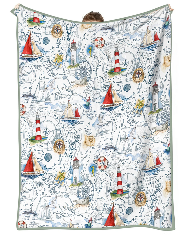 Seaside Adventure Map Bamboo Blanket