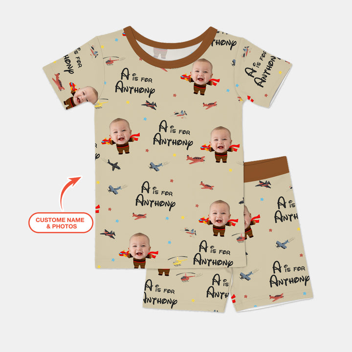 Custom Photo Face Dream Jobs Pilot Two Piece Short Sleeve Shorts Pajama Set