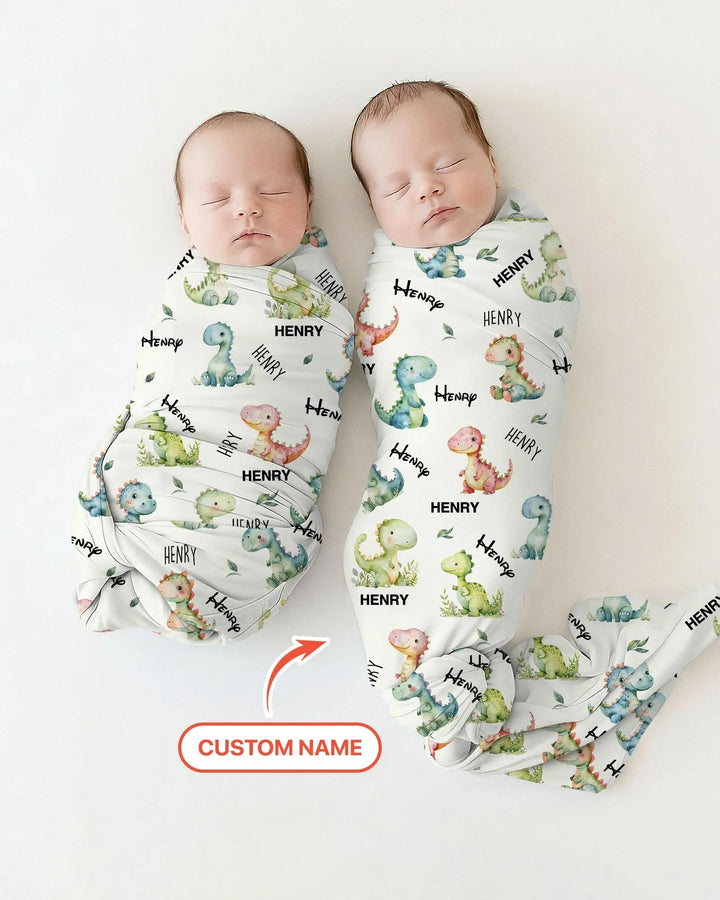 Dinosaur Custom Name swaddle blanket